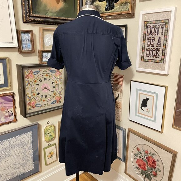 Jones New York Navy Stretch Cotton Blend Button-Front Short Sleeve Dress Size 12 - Picture 3 of 6